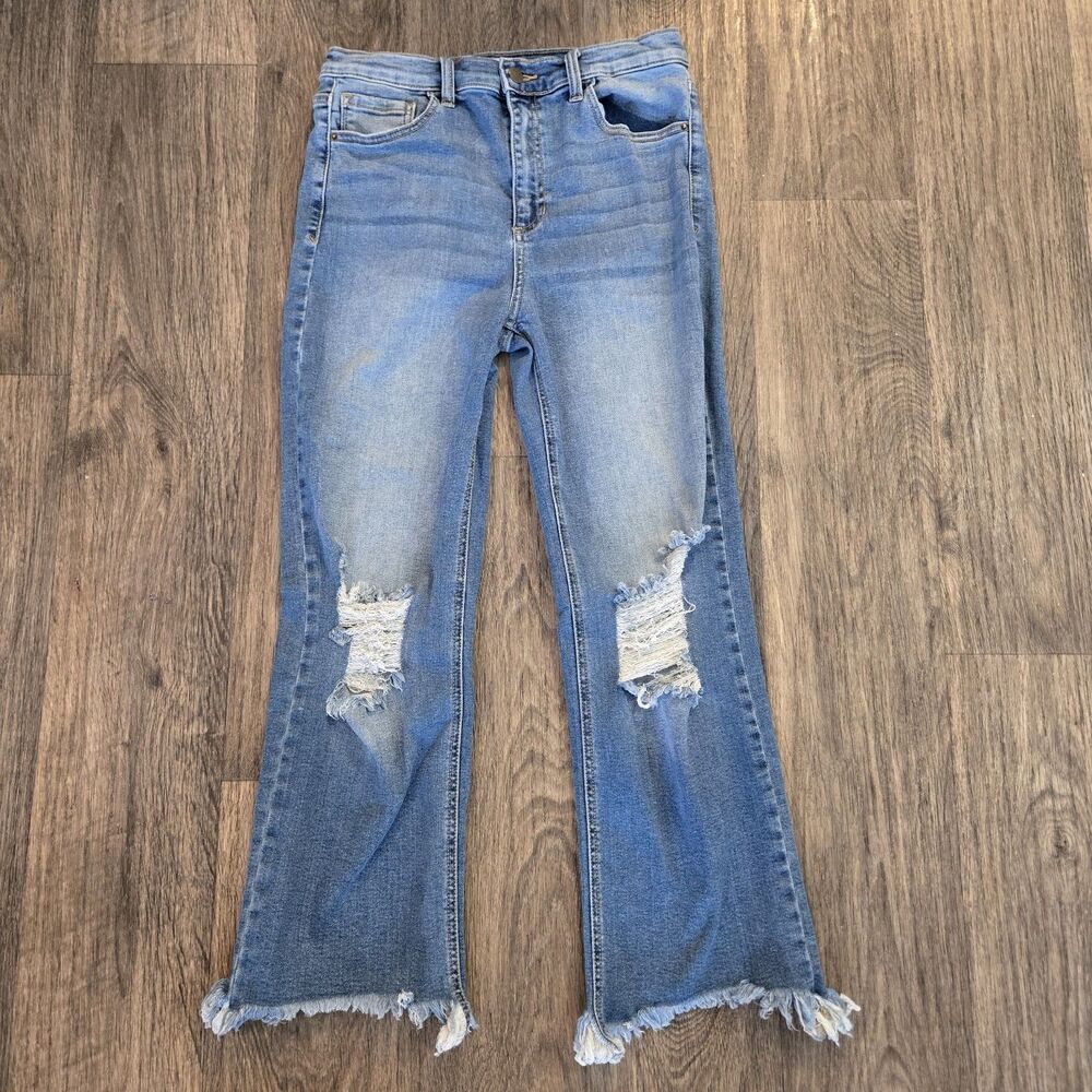 Altar'd State Women's sz 29 High Rise Flare Ripped Distressed Denim Blue Jeans